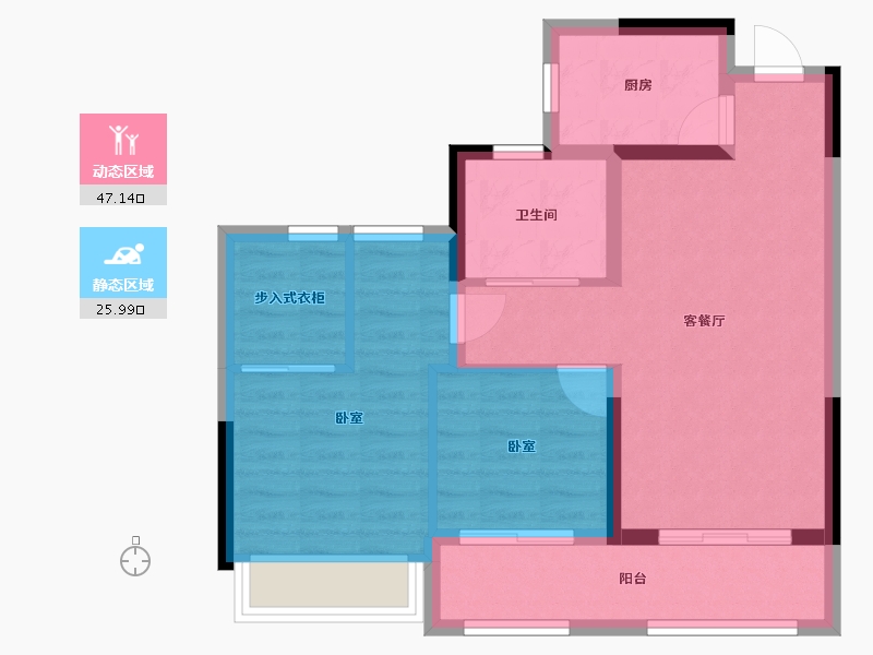 浙江省-杭州市-天都城沁源公寓-65.10-户型库-动静分区