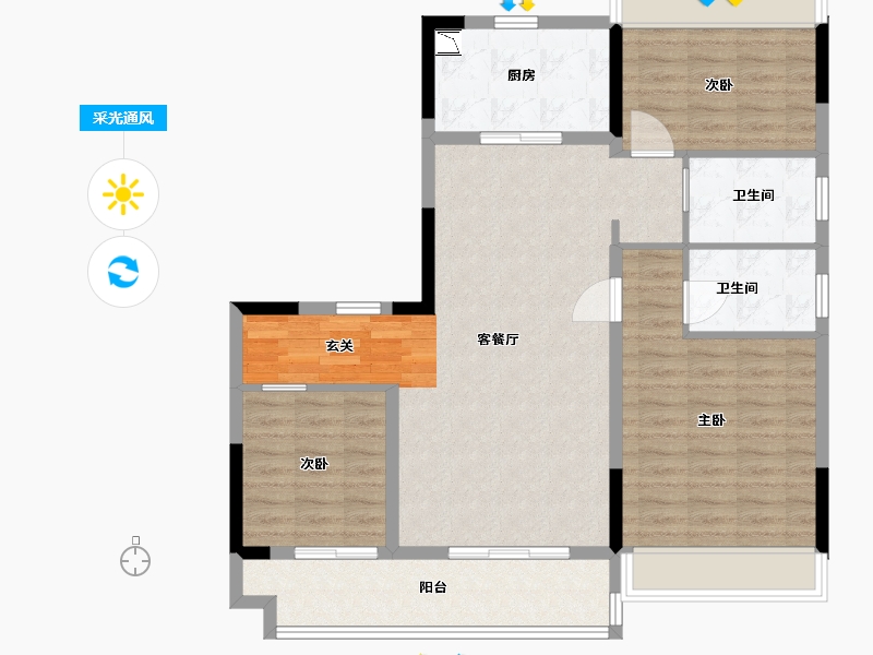 安徽省-蚌埠市-碧桂园·星河岚湾-100.80-户型库-采光通风