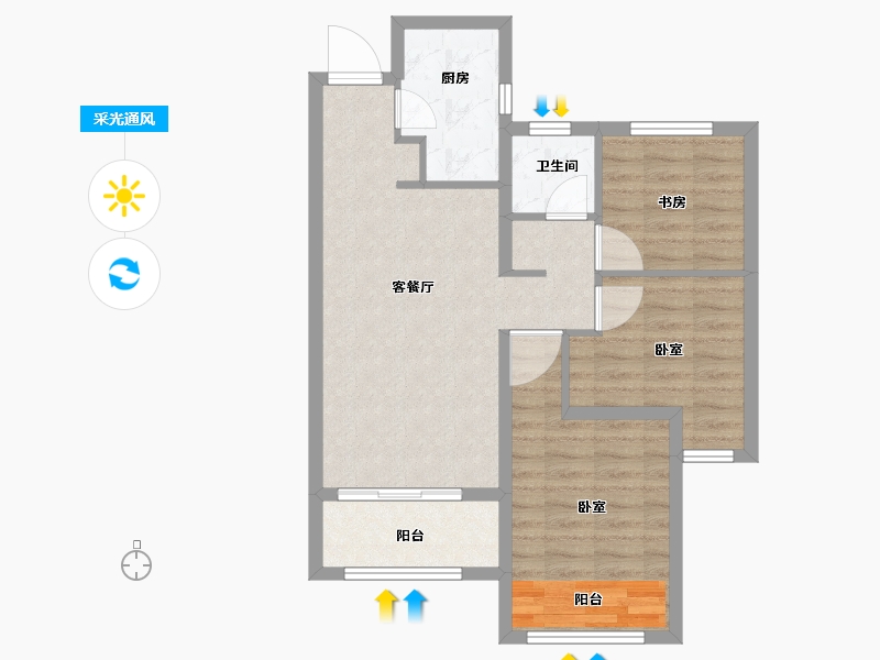 河南省-郑州市-建业盛悦府-71.39-户型库-采光通风