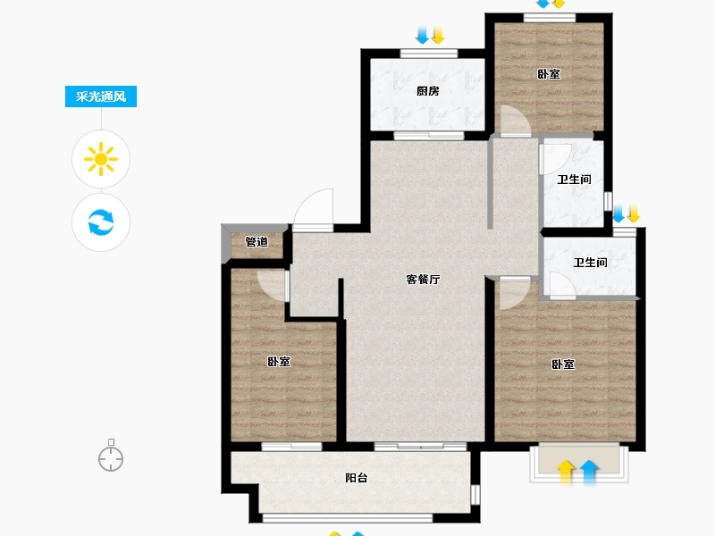 山东省-临沂市-儒辰生态城二期百合兰庭-102.00-户型库-采光通风