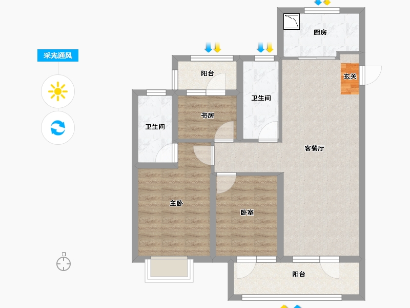 山东省-烟台市-绿地德迈珑璟台-81.00-户型库-采光通风