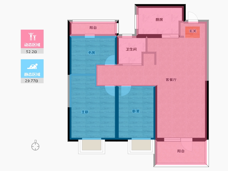 山东省-烟台市-绿地德迈珑璟台-72.00-户型库-动静分区