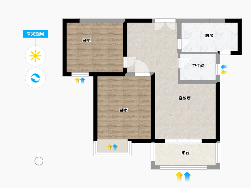 河南省-郑州市-正商启盛华庭-67.31-户型库-采光通风