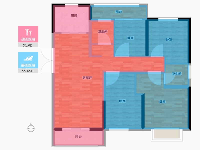 河南省-郑州市-睿达广场·幸福里-96.12-户型库-动静分区