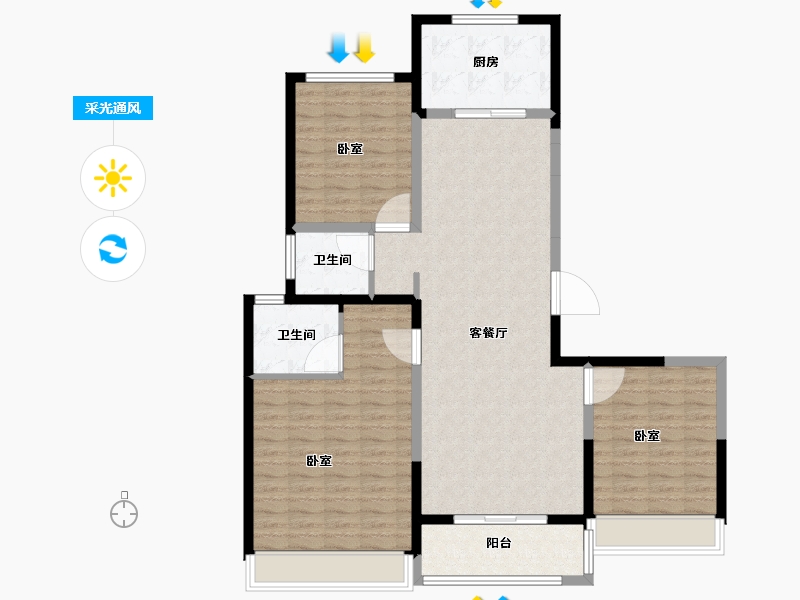 河南省-郑州市-融创蘭园-115.00-户型库-采光通风