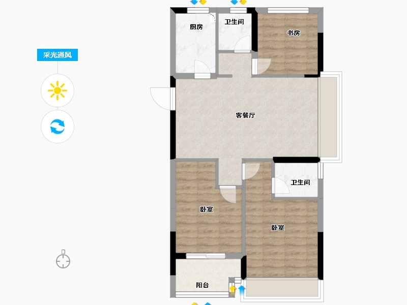 浙江省-嘉兴市-鸿翔宁郭府-72.00-户型库-采光通风