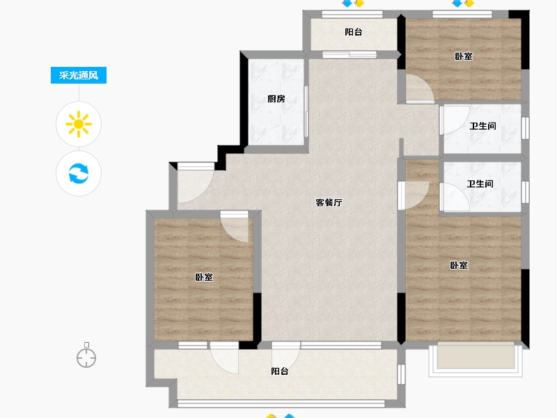 山东省-临沂市-临沭碧桂园翡翠天境-102.00-户型库-采光通风