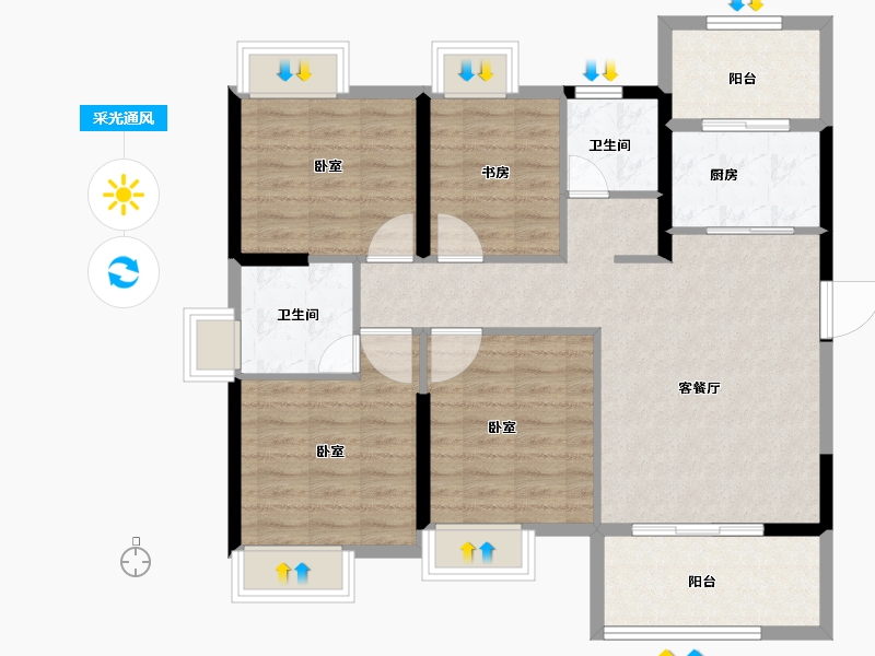 福建省-龙岩市-印象公园里-96.00-户型库-采光通风