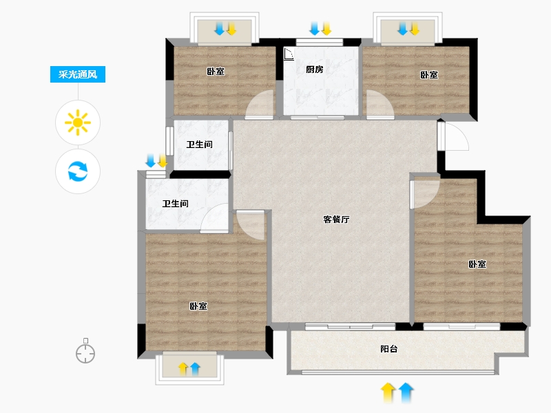 河南省-开封市-中闽·杞国和院-104.00-户型库-采光通风