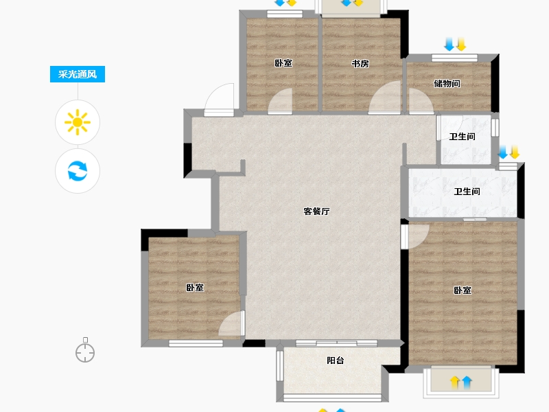 浙江省-绍兴市-新城棠樾-106.00-户型库-采光通风