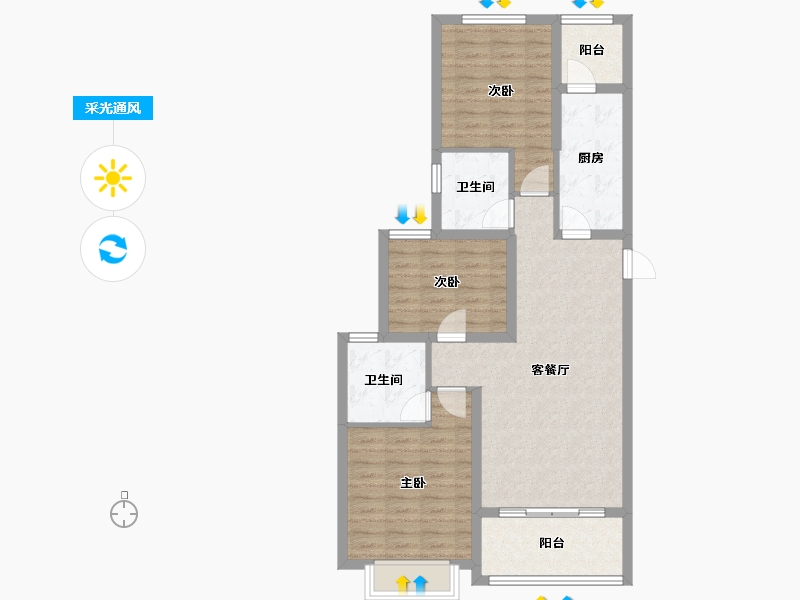 山东省-济南市-济南恒大绿洲-88.35-户型库-采光通风