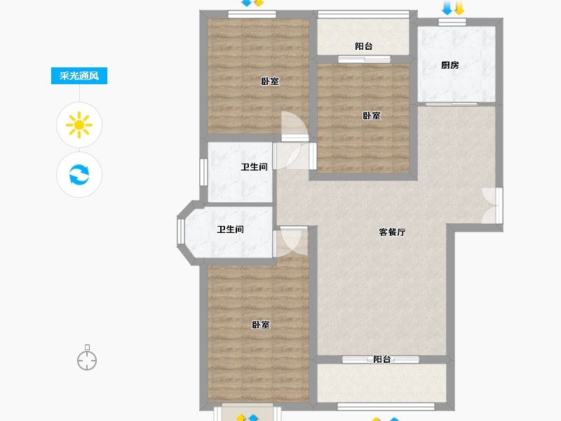 河南省-郑州市-兴达密登堡-100.07-户型库-采光通风