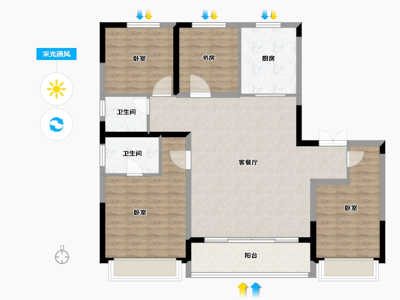 山东省-临沂市-万城·春暖花开-111.00-户型库-采光通风