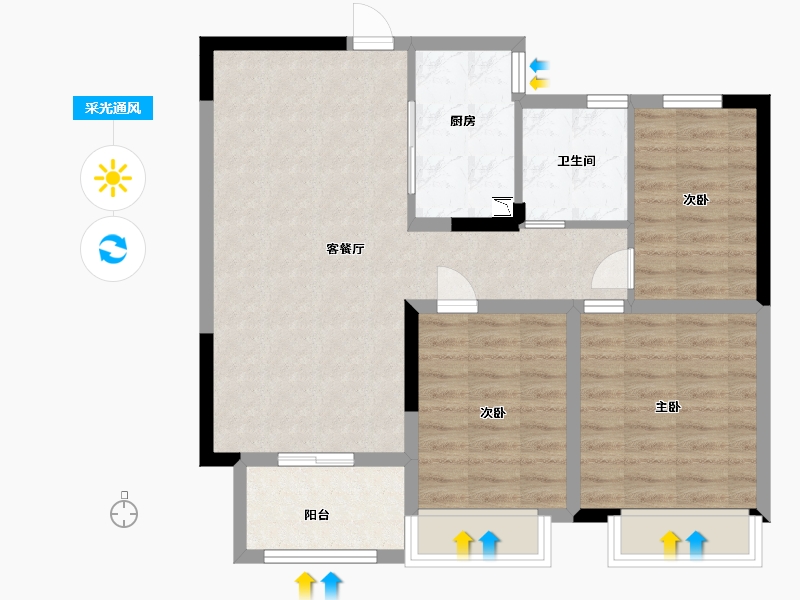 安徽省-蚌埠市-新威·龙门悦府-79.20-户型库-采光通风