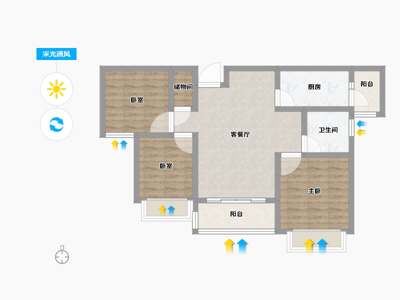 河南省-新乡市-恒大金碧天下半城湖-68.99-户型库-采光通风