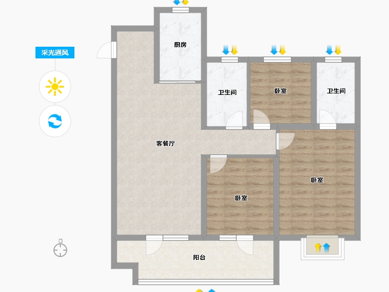 山东省-青岛市-海信九贤府-90.00-户型库-采光通风