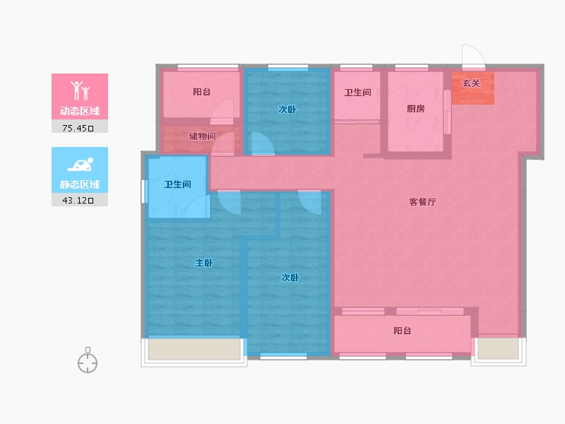 安徽省-滁州市-港汇中心第四期-105.74-户型库-动静分区