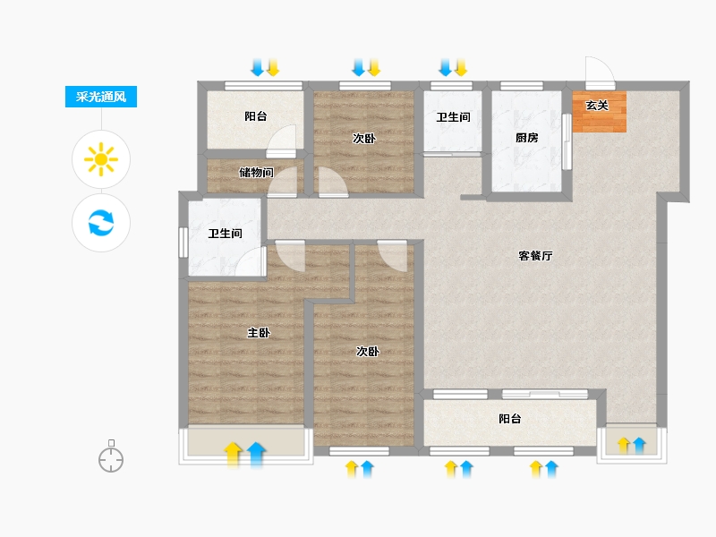 安徽省-滁州市-港汇中心第四期-105.74-户型库-采光通风