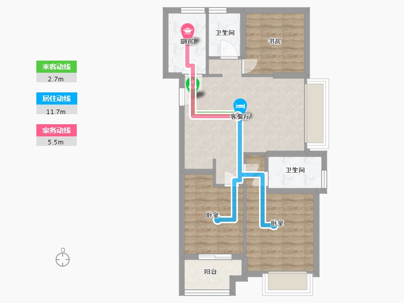 浙江省-杭州市-中天钱塘玥-63.97-户型库-动静线