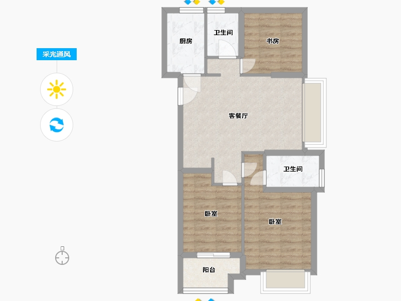 浙江省-杭州市-中天钱塘玥-63.97-户型库-采光通风