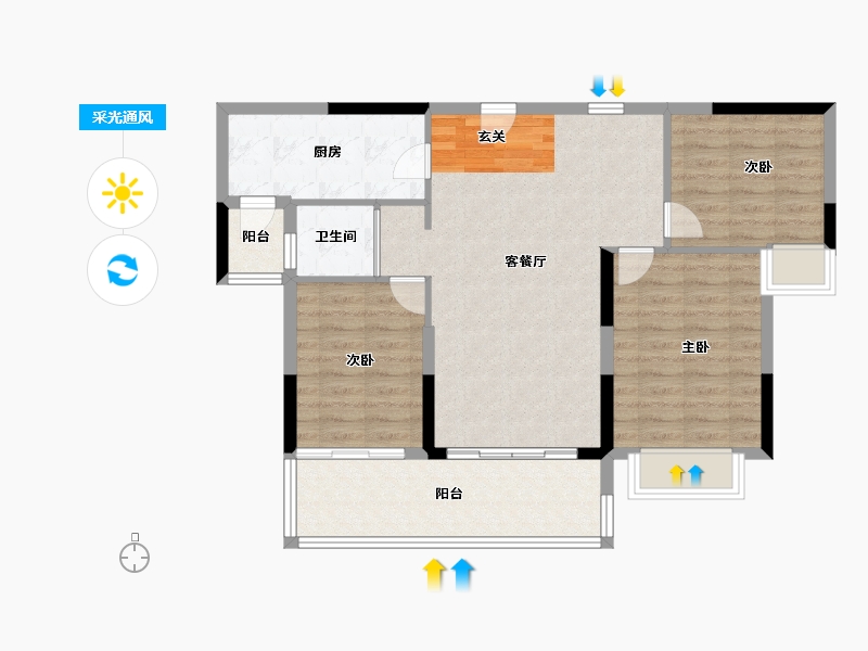 安徽省-滁州市-黄金时代-85.75-户型库-采光通风