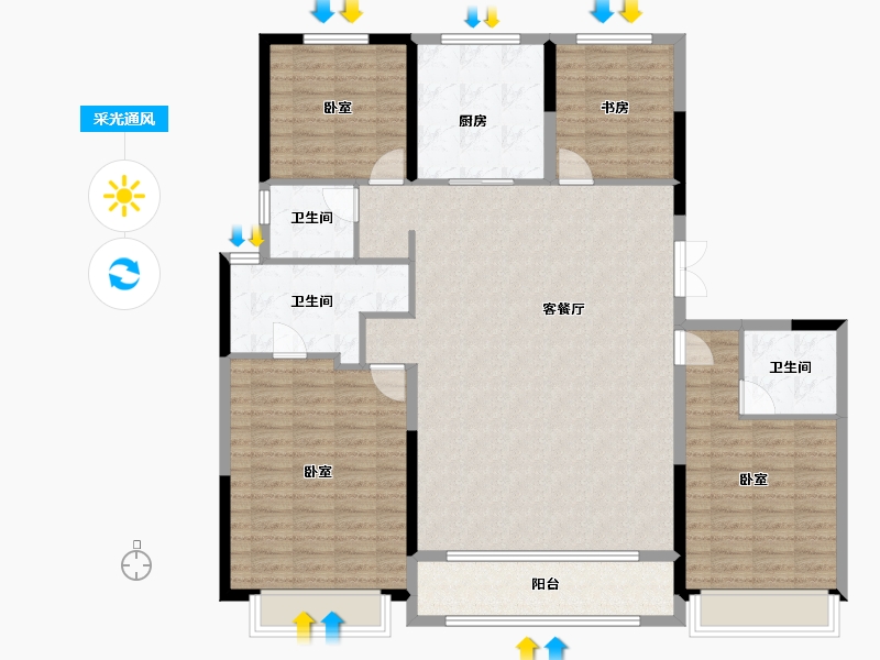 山东省-济南市-绿地海珀云庭-143.30-户型库-采光通风