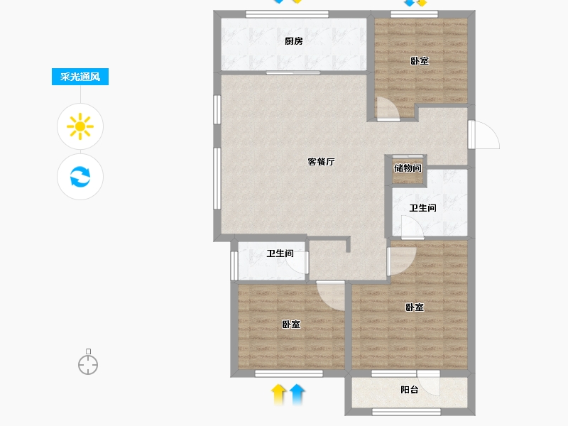 山东省-烟台市-万科城市之光二期-102.00-户型库-采光通风