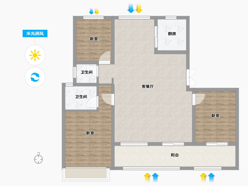 山东省-烟台市-滨湖万丽-111.30-户型库-采光通风