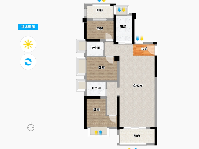 福建省-漳州市-三盛璞悦湾-85.46-户型库-采光通风