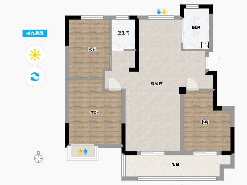 安徽省-蚌埠市-华地弘阳公馆-86.39-户型库-采光通风