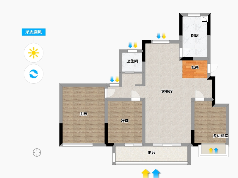 安徽省-蚌埠市-新滨湖孔雀城-85.60-户型库-采光通风