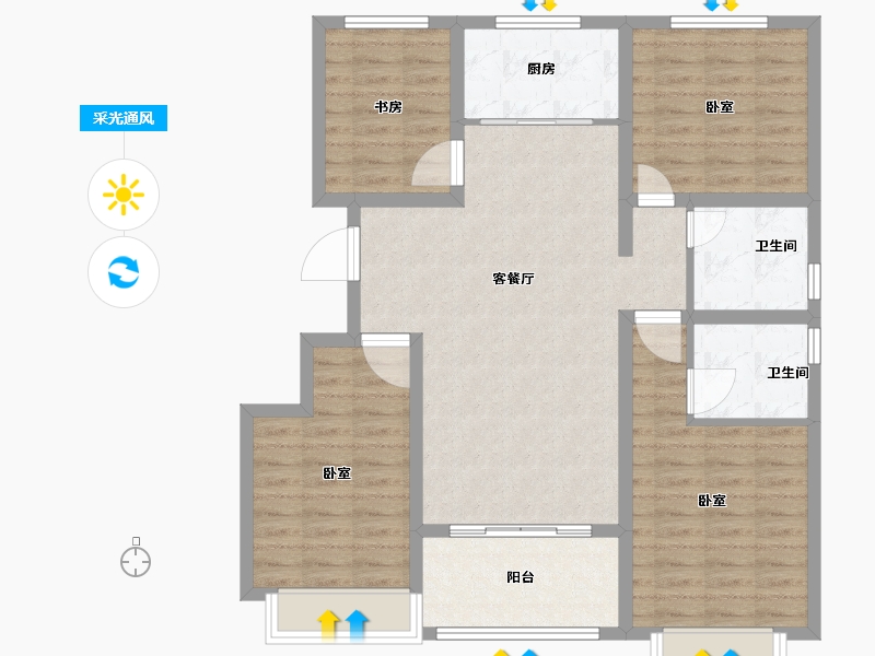 山东省-聊城市-瑞利昌庭花园-103.00-户型库-采光通风