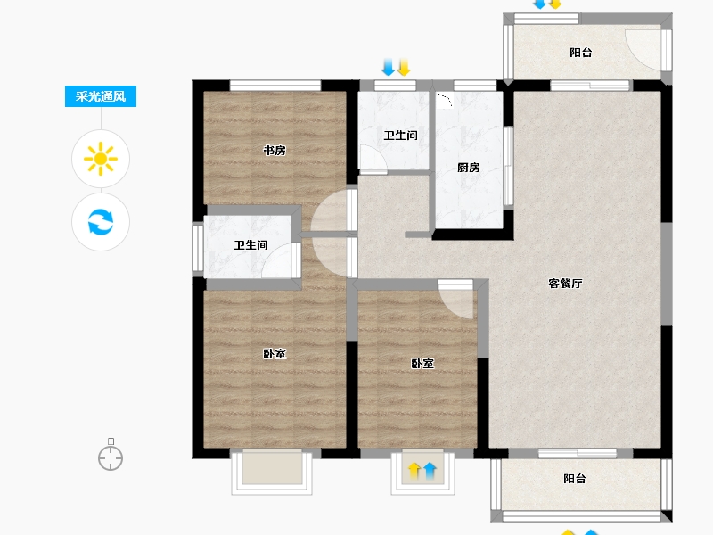 河南省-洛阳市-华耀城佳兆业水岸新都-93.12-户型库-采光通风