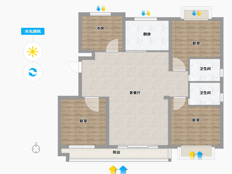 山东省-临沂市-颐龙恒泰二期陶然里-113.00-户型库-采光通风