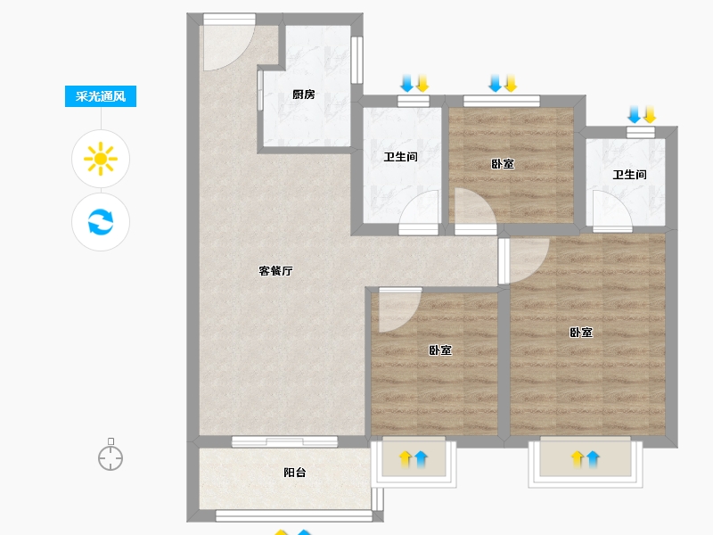 福建省-泉州市-中骏璟峰-72.00-户型库-采光通风