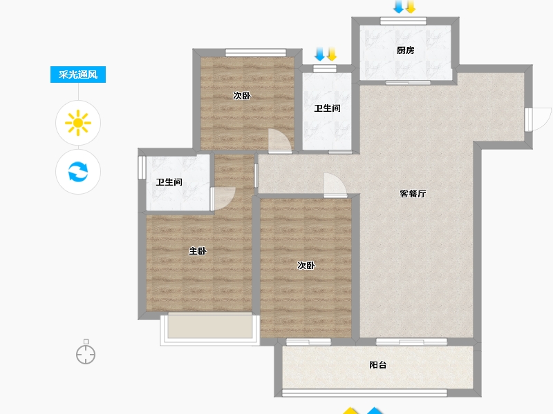 安徽省-蚌埠市-绿城固镇·玉园-92.80-户型库-采光通风