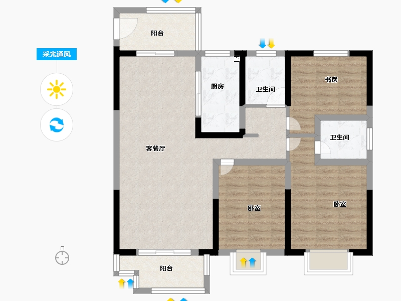 河南省-洛阳市-华耀城佳兆业水岸新都-90.92-户型库-采光通风