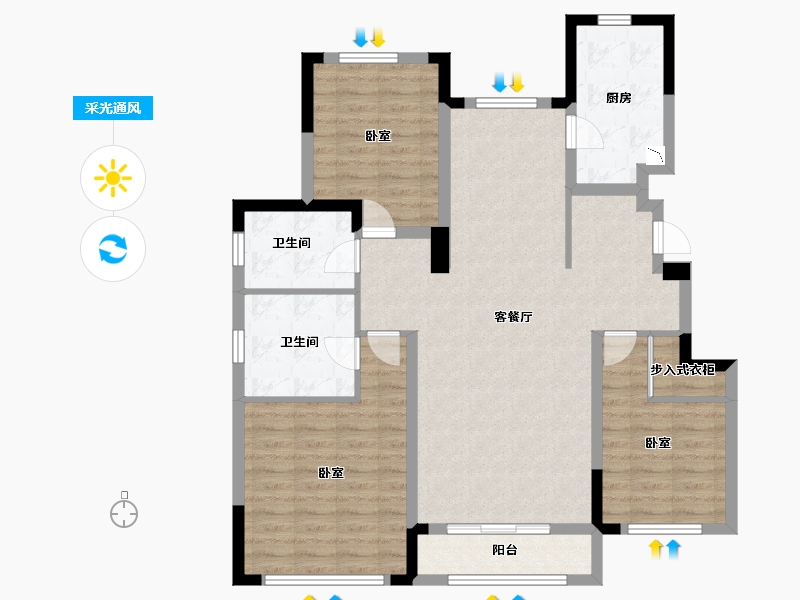 山东省-烟台市-中冶沁海云墅-102.00-户型库-采光通风