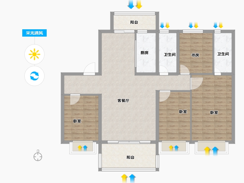 河南省-安阳市-碧桂园望曦台-115.00-户型库-采光通风