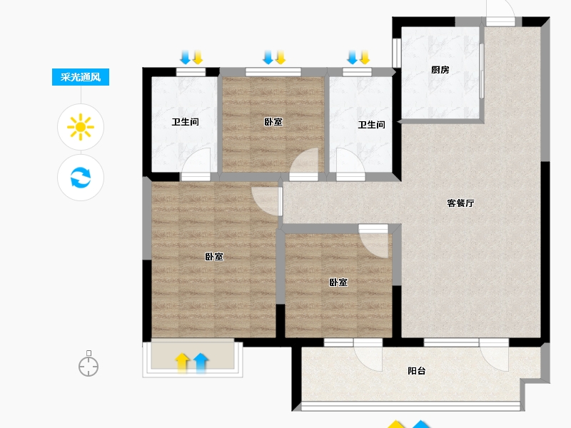 山东省-烟台市-中瑞城-86.00-户型库-采光通风