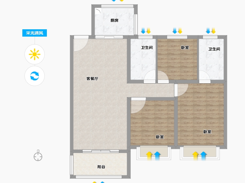 河南省-焦作市-怀府新天地-103.42-户型库-采光通风