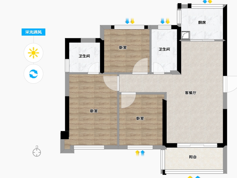 福建省-泉州市-蓝光雍锦府-70.68-户型库-采光通风