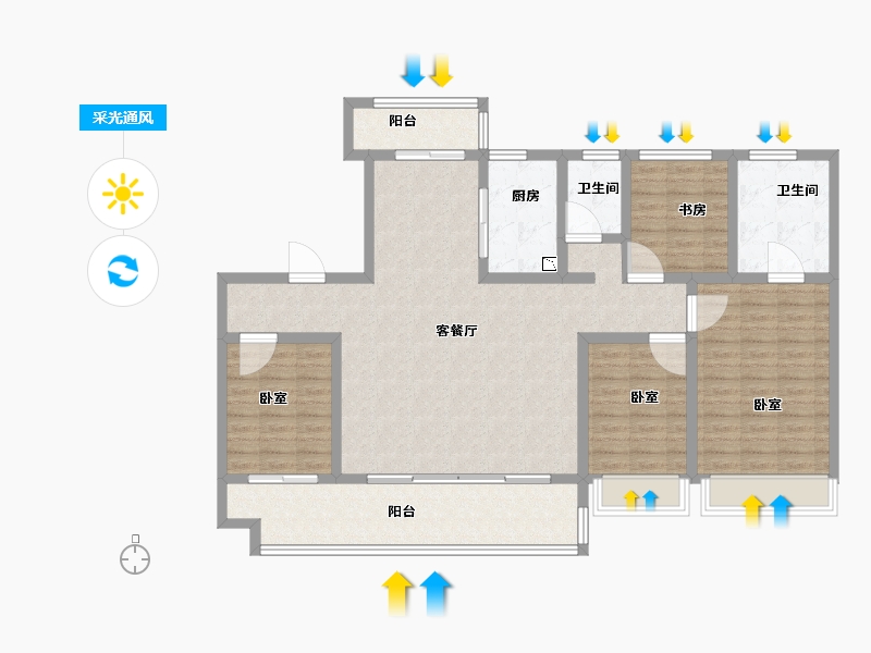 河南省-开封市-建业碧桂园天玺-130.00-户型库-采光通风