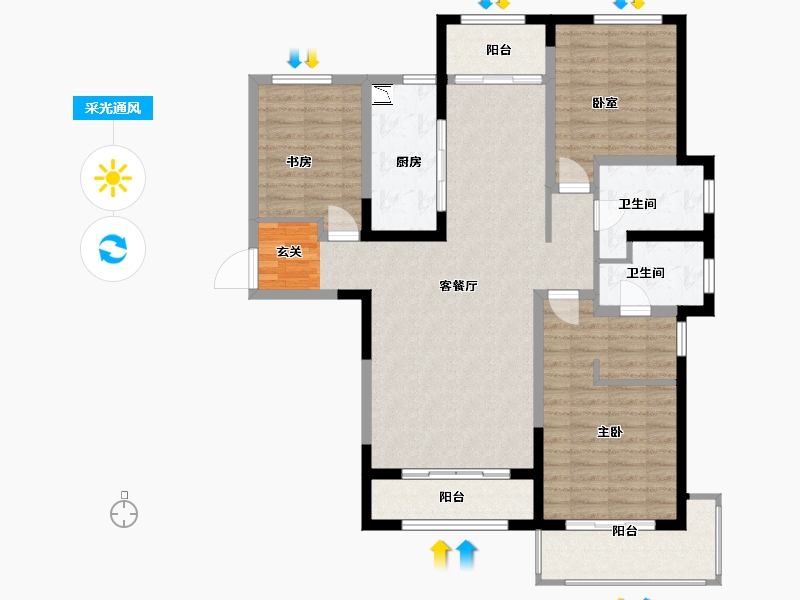 山东省-青岛市-龙湖滟澜海岸悦澜居-113.85-户型库-采光通风