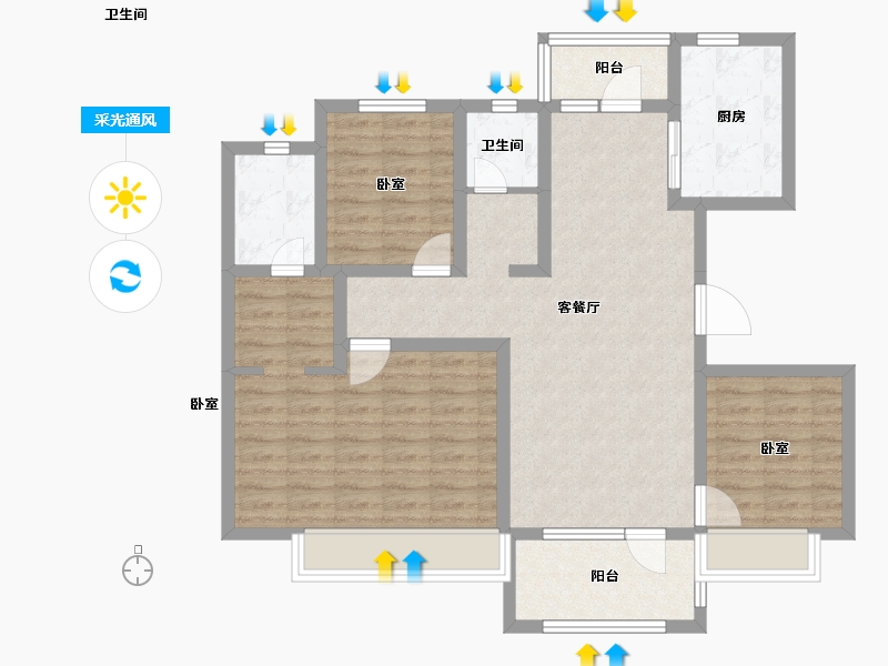 山东省-临沂市-颐龙恒泰二期陶然里-96.00-户型库-采光通风