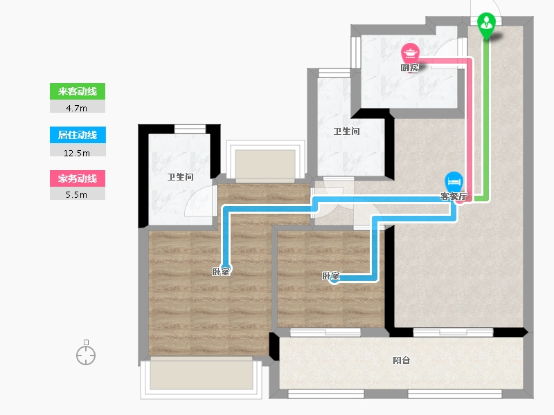 浙江省-杭州市-天都城沁源公寓-63.47-户型库-动静线