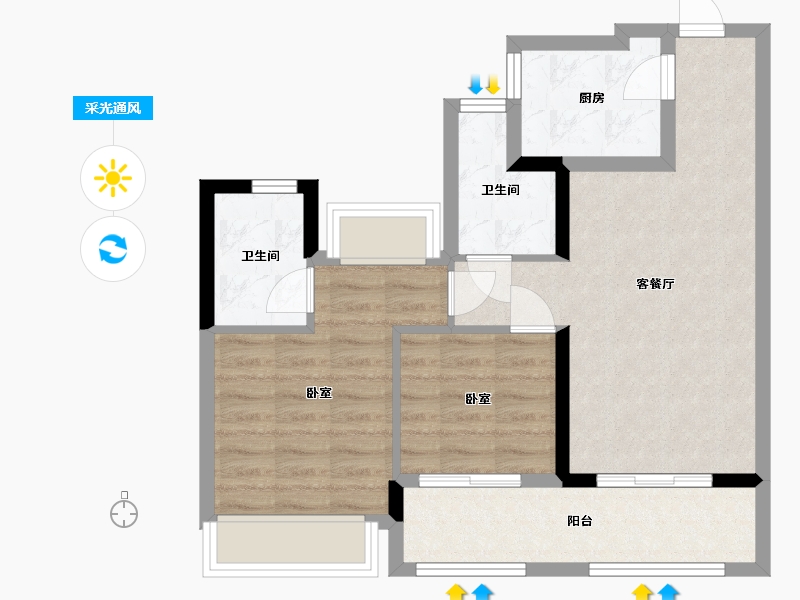 浙江省-杭州市-天都城沁源公寓-63.47-户型库-采光通风