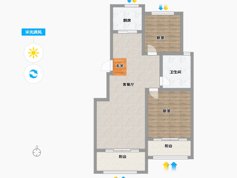 山东省-青岛市-胶州紫城御都-86.81-户型库-采光通风