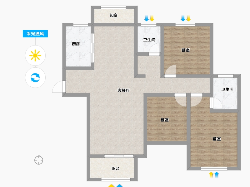 河南省-新乡市-新乡长垣建业森林半岛-106.00-户型库-采光通风