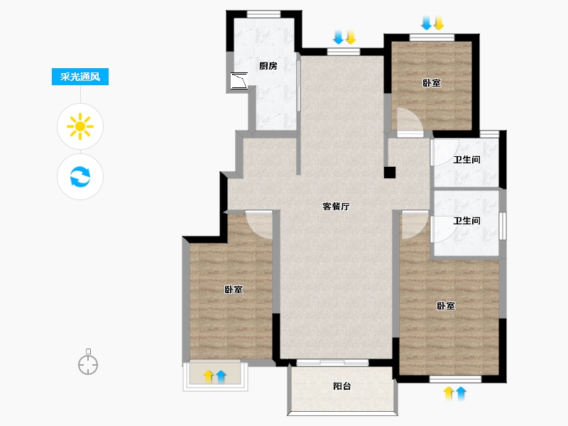 山东省-烟台市-中冶沁海云墅-102.00-户型库-采光通风